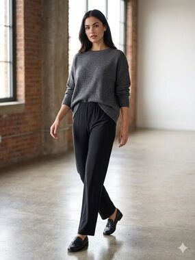 Sympli Invisible Ankle Zipper Midi Black Travel Relax Jersey Tapered Pants Sz 8